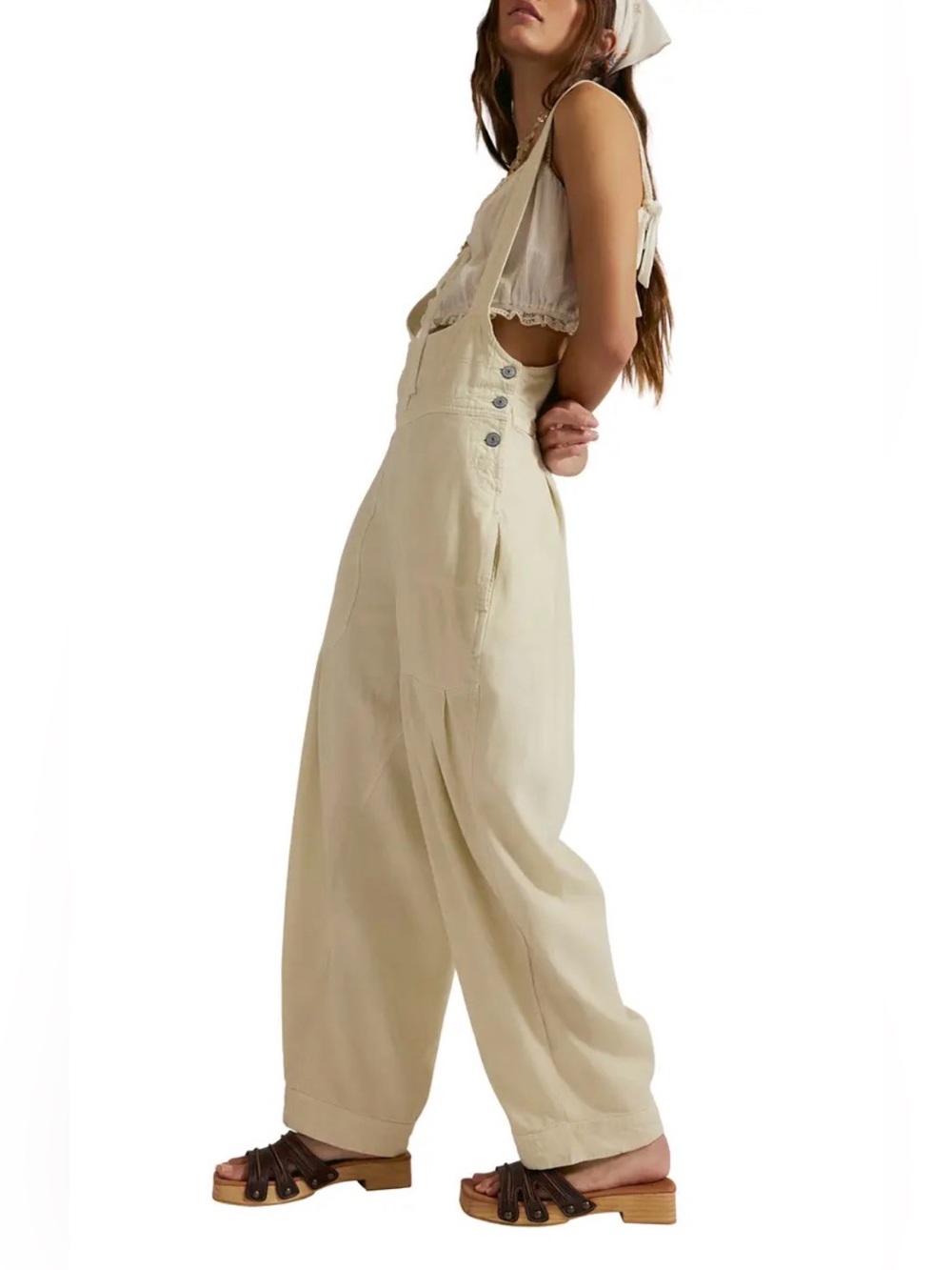 We The Free by Free People Felix Tapered Overalls Jumpsuit ~ Cream - Picture 2 of 12